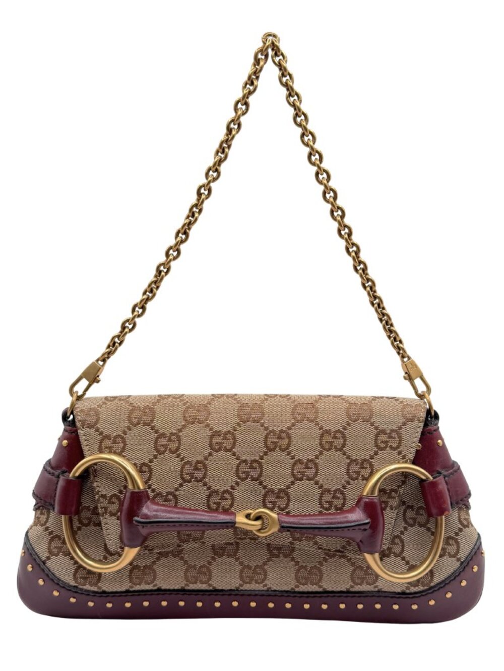 Vintage GUCCI Rare Tom Ford Era Horsebit Clutch & Shoulder Bag Burgundy Leather